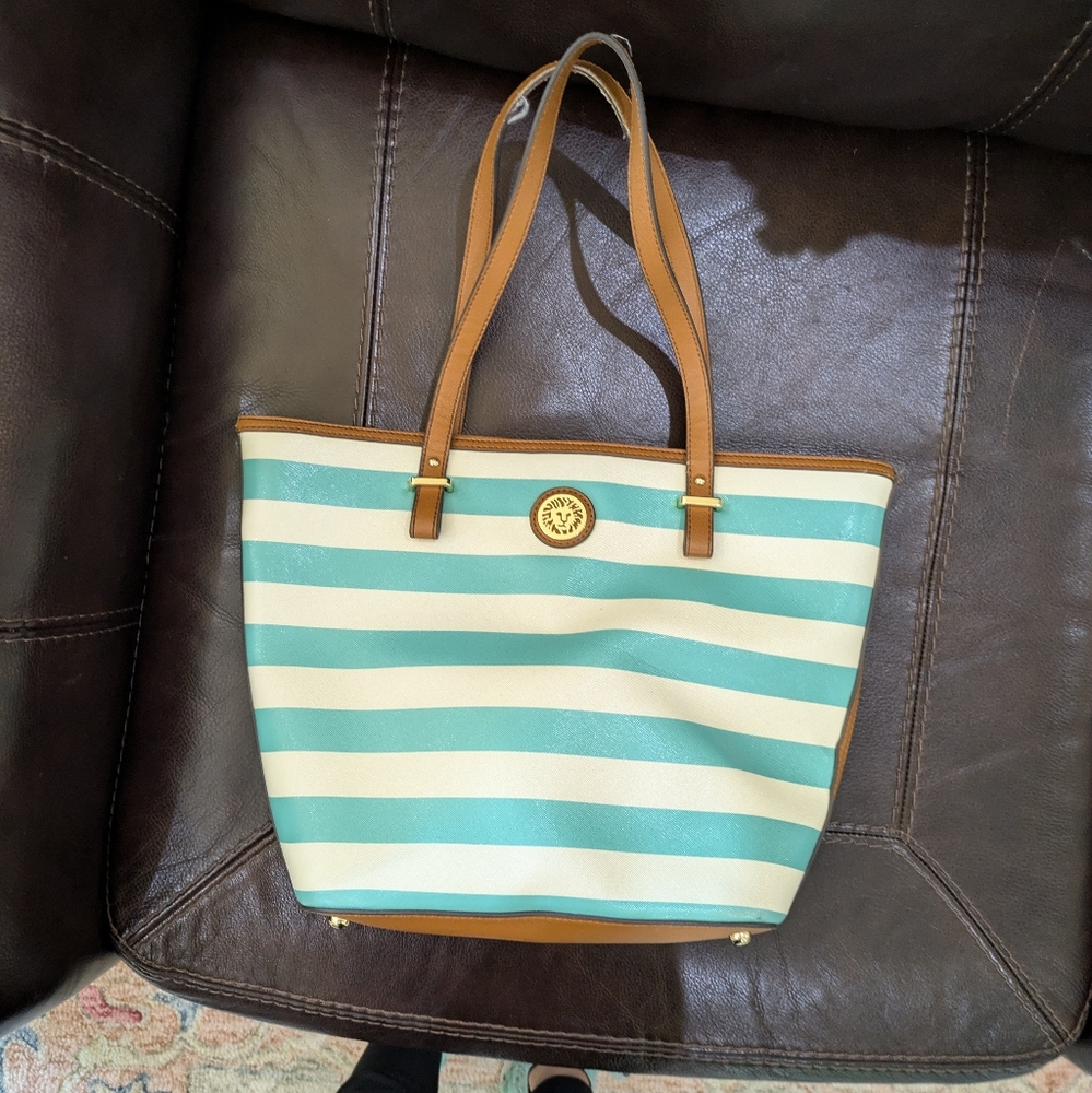 Anne Klein purse medium/large purse blue and white striped